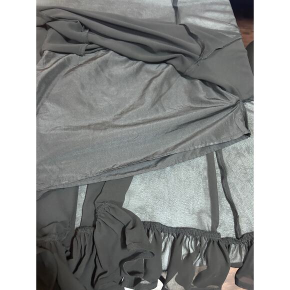 H&M Edition Blk Voluminous Skirt 2 Maxi Asymmetric Hem Sheer Chiffon Low Waist - Picture 7 of 9
